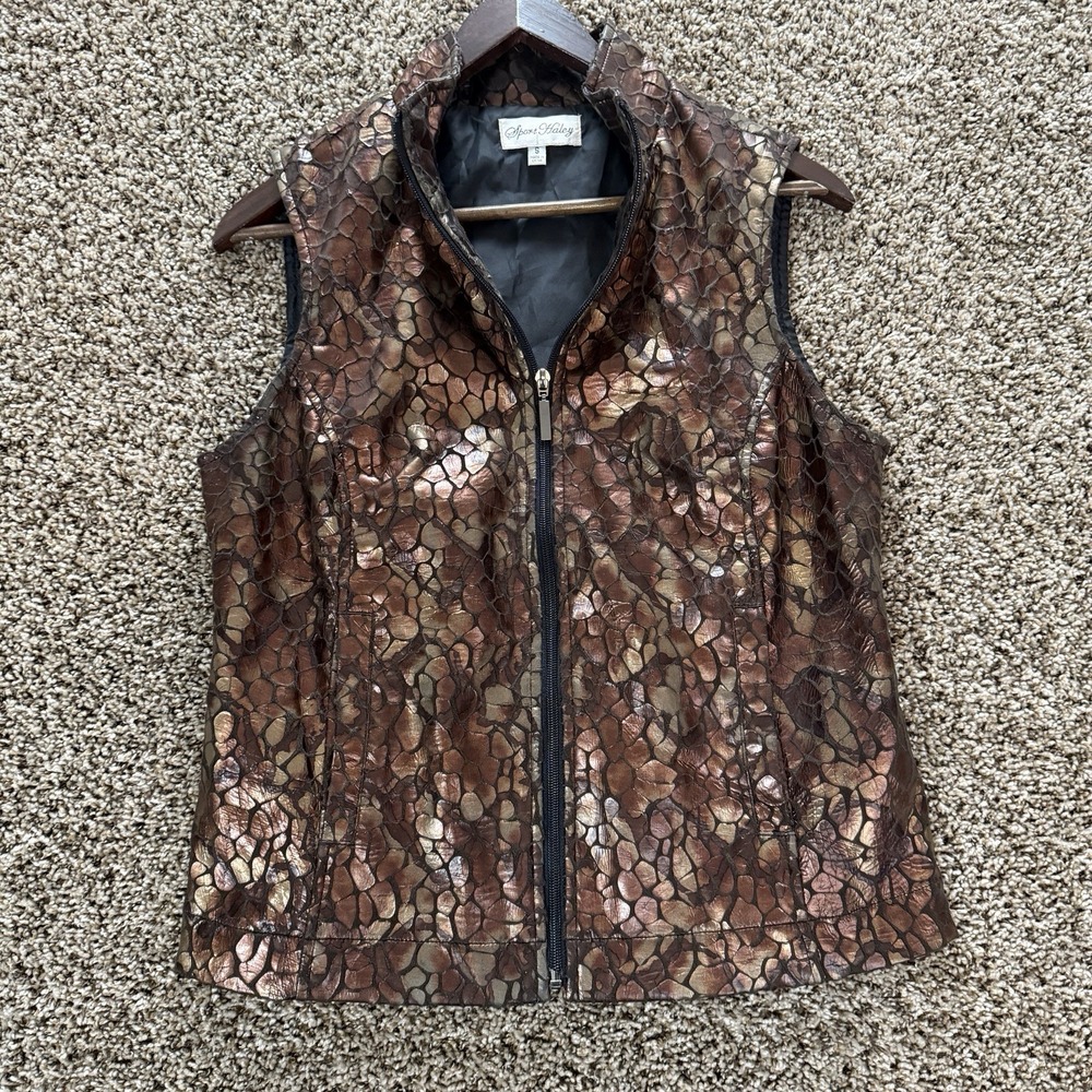 Sport Haley Metallic Snakeskin Vest S Chocolate Brown Bronze‎ Zip Western Glam